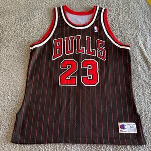 Vintage Champion Authentic Michael Jordan NBA Chicago Bulls Black Jersey Mens 48